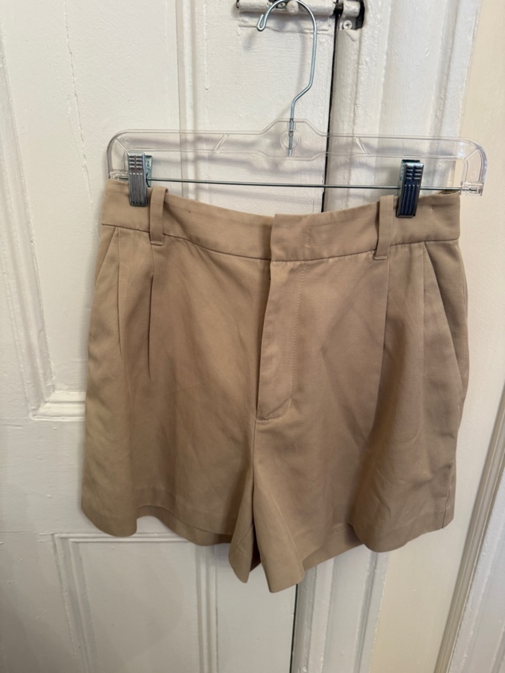 Madewell High-Waist Tan Pleated Shorts